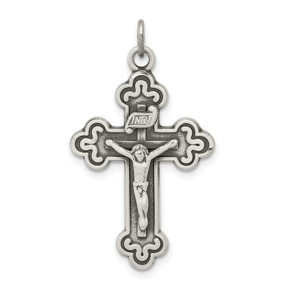 Million Charms 925 Sterling Silver Antiqued INRI Crucifix Necklace Charm Pendant - Picture 1 of 4